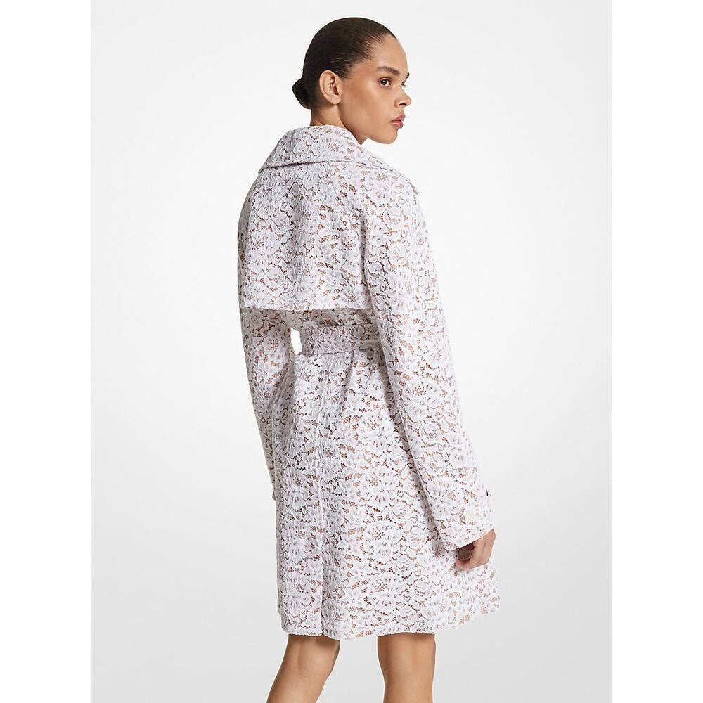 Michael Kors Collection corded floral lace trench coat in optic white US2